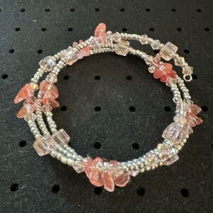 Pink Beaded Wrap Bracelet with Silver Accents